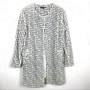 Matty M Faux Fur Topper Jacket Coat White and Gray Swirly Fabric Size Small